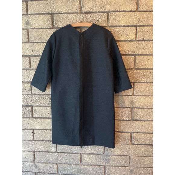 Lord & Taylor 424 Fifth Black Silk Sheath Dress 3/4 Sleeves Crew Neck Size 8 Mod - Picture 9 of 13